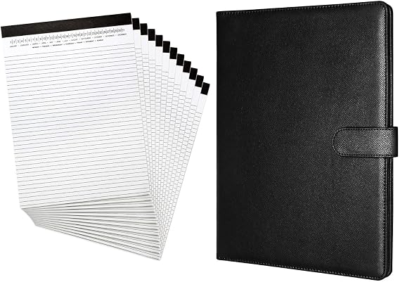 Padfolio Portfolio Folder, Black Leather Interview Resume Folder Including Legal Pads 8.5" x 11" with Date on Top, 20 Sheets, 12 Pack
