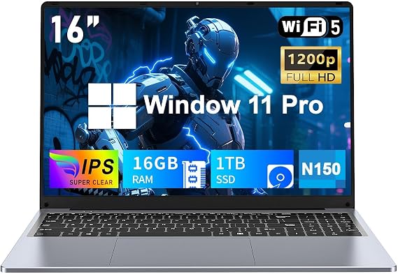FUNYET Laptop Computer, Gaming Laptops 2026, 16 Inch Lap Top PC Windows 11 Pro, 16GB RAM 1TB SSD, Intel N150 Computer