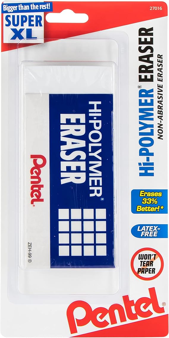 Pentel Hi-Polymer Block Eraser, Super XL White, 1-Pk (ZEH99BP)