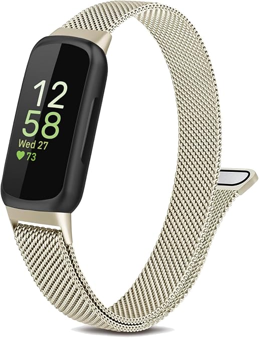Metal Band Compatible with Fitbit Inspire 3 & Inspire 2, Breathable Stainless Steel Mesh Loop Magnetic Adjustable Replacement Strap Wristband for Women Men