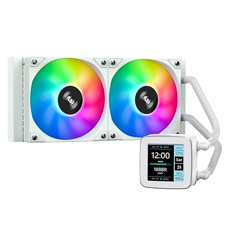 SAMA LD 240mm AIO Liquid CPU Cooler, 2.8" Custom LCD Display, 3120mm ARGB PWM Fans, Intel LGA 1700/1200/115X/1366/775 & AMD AM5/AM4 Compatible White