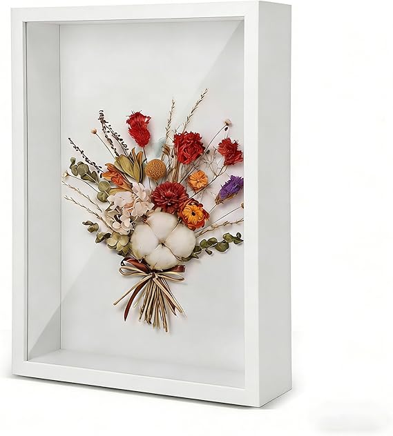 3D Shadow Box Frame 23x28x3 cm Deep Display Box - Wooden Deep Photo Frame Box for Medals, Flowers, Tickets, Memorabilia and Crafts(23*28-White)