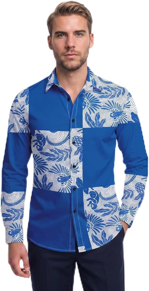 Cloudstyle Men's Printed Lapel Shirt Long Sleeve Shirt Fit Button Down