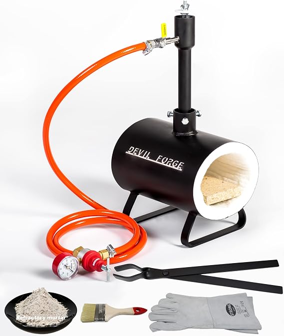 DEVIL-FORGE Gas Propane Forge DFSW, 1 Burner DFP (80.000 BTU), Gas Ball Valve, Air Choke, Knife Making, Blacksmith, Farrier, 2500F / 1370C