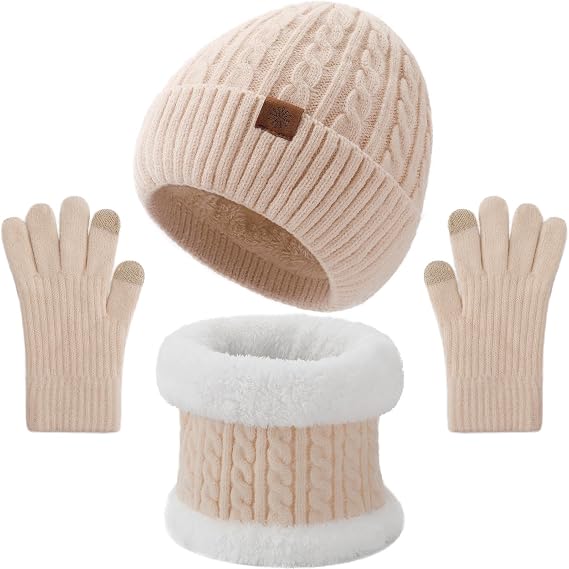 Tavaleu Kids Winter Beanie Hat Scarf Gloves Set 8-15 Years