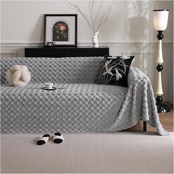 Plush Sofa Cover for 3 Cushion Couch Love Seat Couch Covers Sectional Sofa Slipcover Warm L Shape Couch Covers,Light Gray,71" x 134"