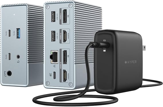 HyperDrive USB-C & Thunderbolt 4 GEN2 12-in-1 Docking Station, 100W PD for MacBook Pro/Air, iPad, PC, 4K USB C Triple Display, 10Gbps, Gigabit Ethernet