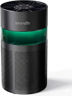 SereneLife Portable Air Purifier - Small Air Purifier with Aroma Box & Ambient Light, High Filtration Efficiency, 2-Speed, Timer & Sleep Mode, Filter Change Reminder, 6 x 6 x 12 in. Black