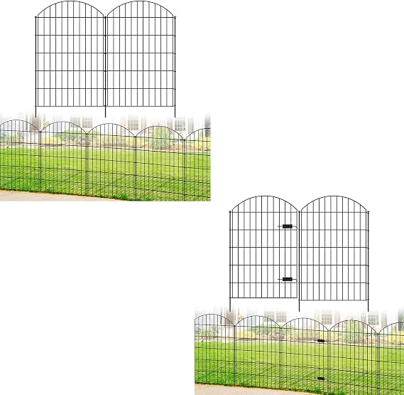 Metal Garden Fence 42in (H) x 23.3ft (L), 10 Panels + 11 Stakes Bundle Metal Garden Fence with Gate 42in (H) x 23.3ft (L), 1 Gate+ 9 Panels
