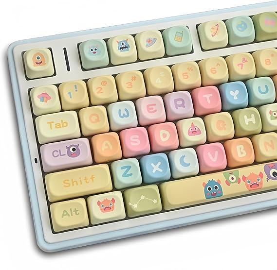 FKZ MOA Profile Cute Keycaps,PBT Dye-Sub Custom Kawaii Keycaps 133 Keys Full Size Keycap Set for Cherry MX Switch ANSI Layout 75% 60% Mechanical Gaming Keyboard Creamy Colorful Keycaps