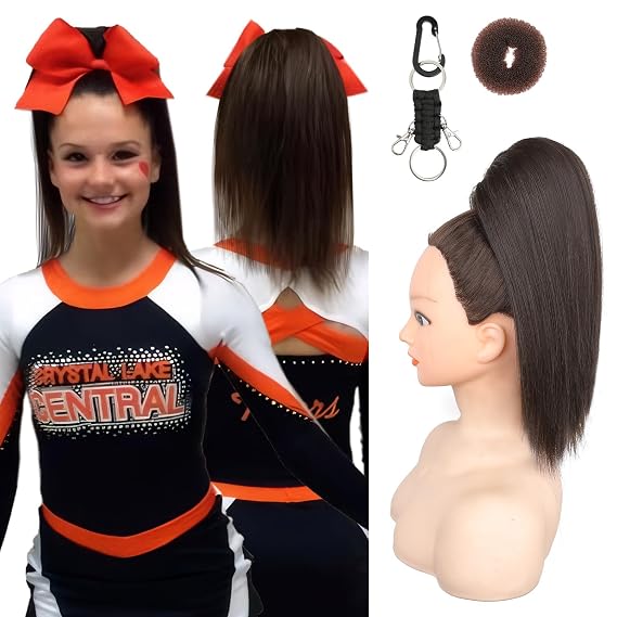 SEIKEA Cheer Ponytail Hair Piece, 14" Straight Cheerleader Hairpiece Ponytail Extension for Cheer Competitions, Dance, Costume, Dress up, Soft Natural Look for Girls Teens Dark Brown