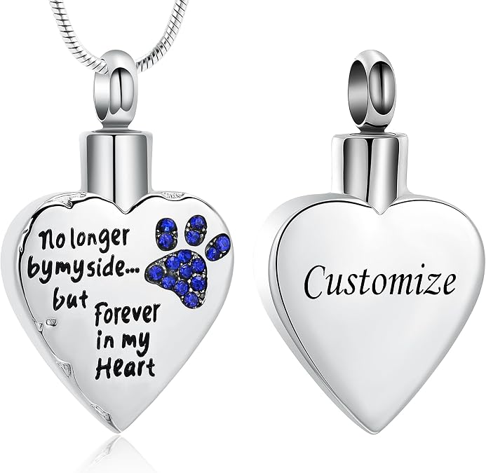 memorial jewelry No Longer by My Side,But Forever in My Heart Carved Locket Cremation Urn Necklace for Pet Dog Cats