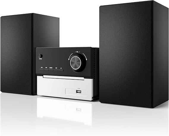 Bluetooth Stereo System for Home, CD Player with 2x15W Speakers, USB, AUX | Home Stereo System, USB, AUX Input, Remote Control Included, Compact & Portable, Black