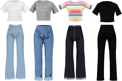 Bencailor 8 Pieces Christmas Doll Clothes for 11.5 Inch Doll Accessories Sweaters Denim Pant Summer Regular Outfit ClothingT Shirt