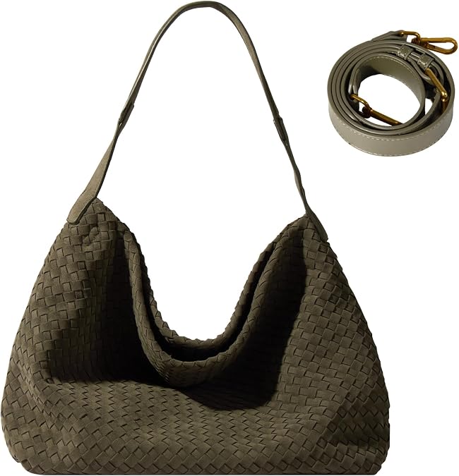 Suede Hobo Bag for Women Hand-Woven Bag Made of Suede Fabric Casual Tote Bag(Green)