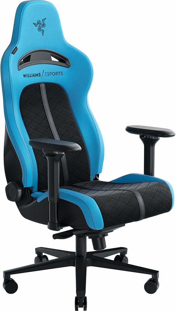 Razer Enki Pro Premium Gaming Chair: Upholstered Alcantara - All-Day Comfort - Lumbar Arch - Dual-Density Backrest - Reactive Seat Tilt & 152-Degree Recline - Memory Foam Headrest - Williams Esports