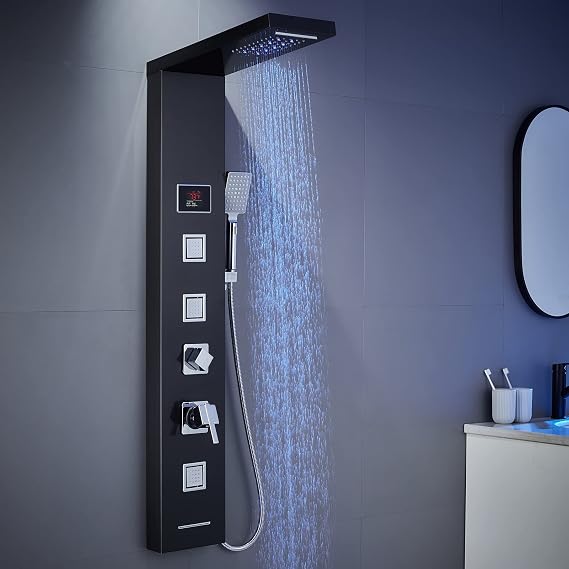 5-in-1 LED Shower Panel Tower System Stainless Steel Black