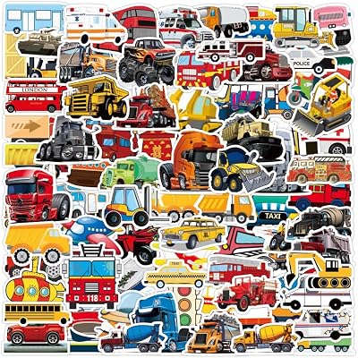 Transportation Vehicle Truck Stickers for Kids Boy, Vinyl Waterproof Sticker 100 Pack, Party Favor and Supplies Construction truck Airplane Train Helicopter Car Boat Motorcycle Tractor Bus Firetruck