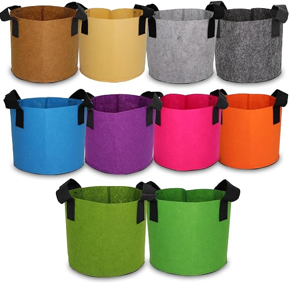 Grow Bags,Growing Pot Bags Garden Grow Bag Indoor Outdoor Fabric Aeration Plant Pot Container Flower Vegetable Pouch (Mixed 10colors,1 Gallon)