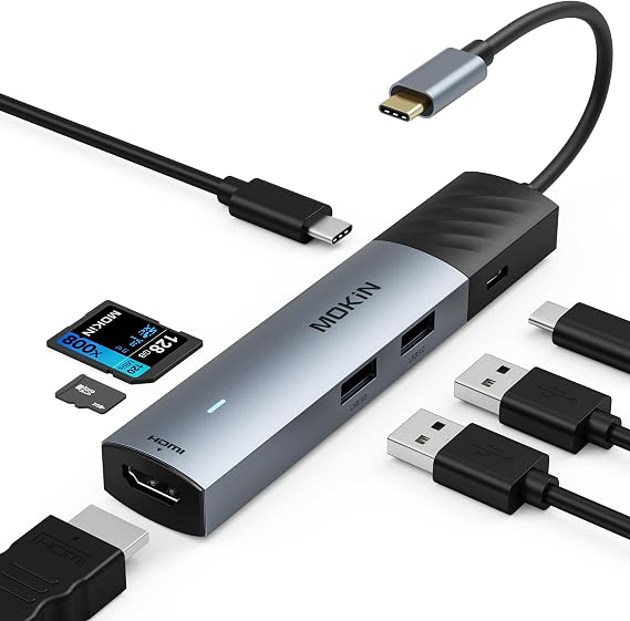 USB C Hub HDMI Adapter for MacBook Pro/Air, MOKiN 7 in 1 USB C Dongle with HDMI (Black-White)