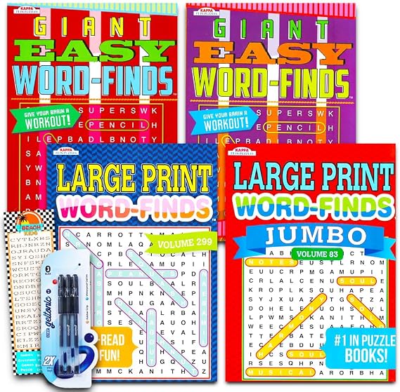 Word Find Puzzle Books for Adults Seniors - Set of 4 Jumbo Word Search Books with Large Print (Over 380 Pages Total with Bookmark)