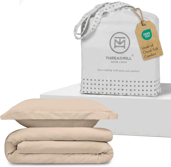 Threadmill Beige Duvet Cover Twin Size Bedding Set, Breathable Comforter Cover, Soft 2-Pc 100% Cotton Twin Duvet Cover Set with 1 Pillow Sham, Strong Button Closure & Corner Ties | 100% Cotton, 2-Piece Set, Breathable, OEKO-TEX Certified, Machine Washable
