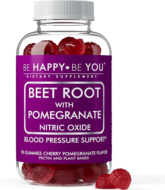 Beetroot with Pomegranate Gummies Nitric Oxide Booster & Blood Pressure Support Cherry Pomegranate Flavor Vegan, Gelatin-Free, Pectin-Based 90 Ct
