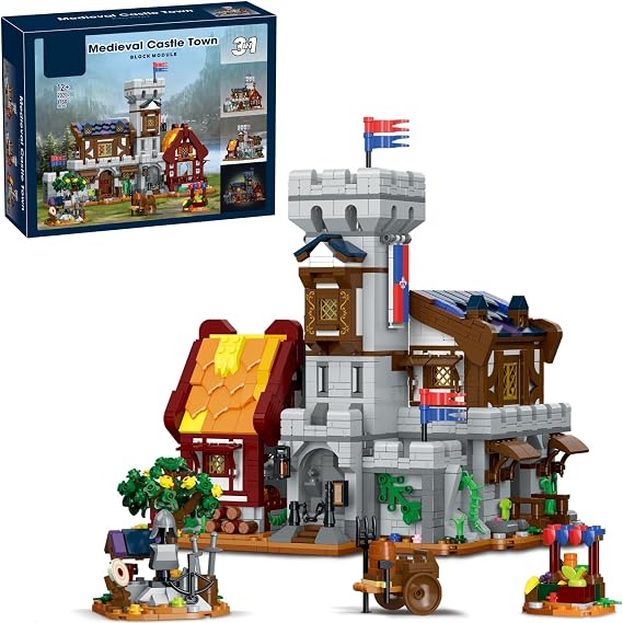 3 in 1 Medieval Castle Building Set, Knight Fortress Building Blocks Set with Lights, Medieval Castle Architecture Collection Toy, Home Office Decor Gift for Adults(1760 PCS)