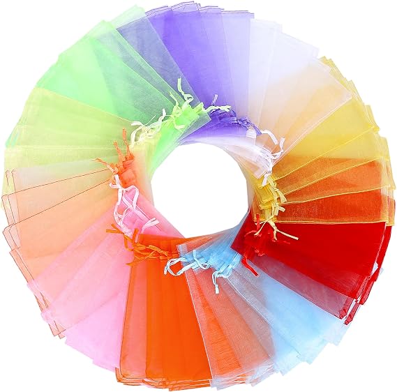 Angooni 10 Colors 200PCS 4x6 Inch Sheer Organza Gift Bags with Drawstring