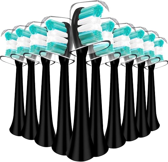 AquaSonic Black Serisi Vibe Serisi Elektrikli Diş Fırçası ile Uyumlu Yedek Diş Fırçası Başlıkları Naylon Kıllı Kavisli Şekilli Tasarım (Siyah)