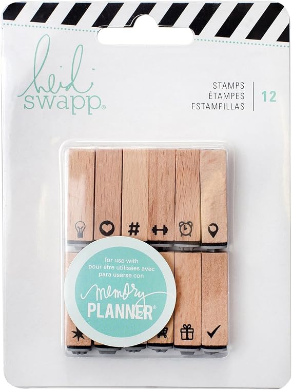 American Crafts 315128 Heidi Swapp Memory Planner 12Piece Wooden Stamp Icons