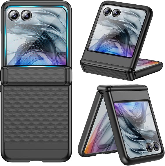 VEGO for Motorola Razr 2026/2025/2024 Case [Screen Protector] Cube Black | Hinge Protection[Anti-Scratch & Anti-Slip] Full Body Protective Shockproof Case for Moto Razr 2024/2025/2026