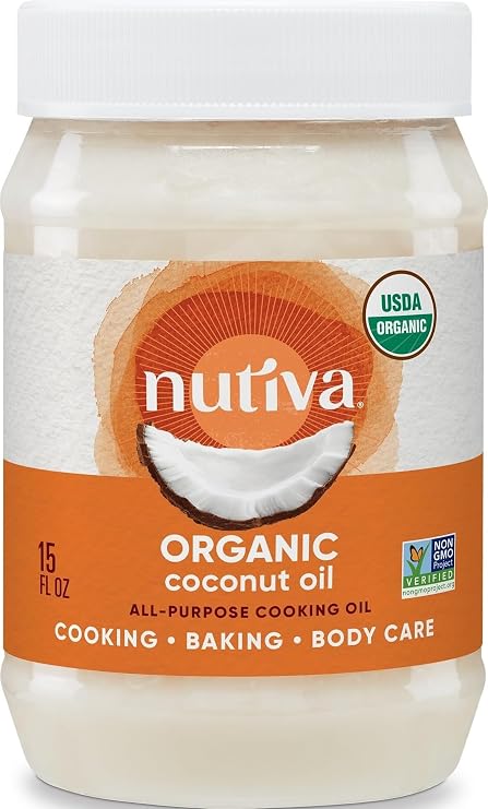 Nutiva Organic Steam-Refined Coconut Oil, 15 Fl Oz, USDA Organic, Non-GMO, Vegan, Keto, Paleo, Neutral Flavor and Aroma for Cooking & Natural Moisturizer for Skin and Hair