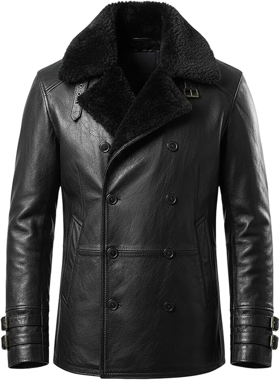 Leon S. Kennedy Requiem Jacket Men | Black Real Leather Jacket with Faux Fur Collar