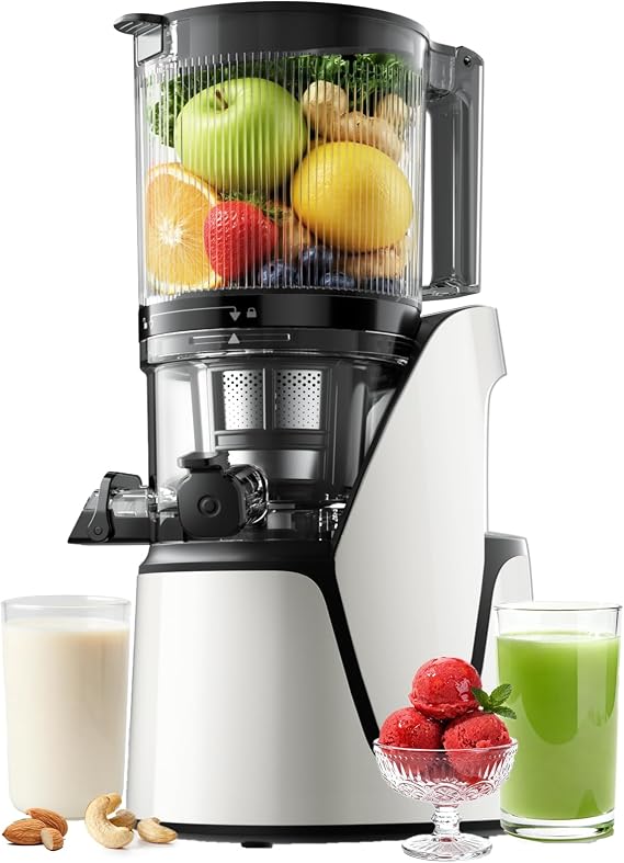 EanOruus Juicer Machines, 3-in-1 Cold Press Juicer, Bright White