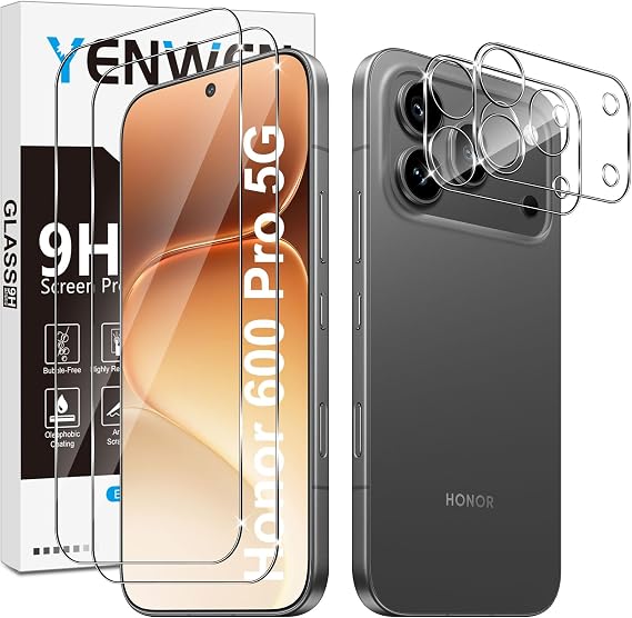 Screen Protector for Honor 600 Pro 5G, 2 Pack of Tempered Glass with 2 Camera Protection, 9H Hardness Protective Glass Phone Film HD Clear