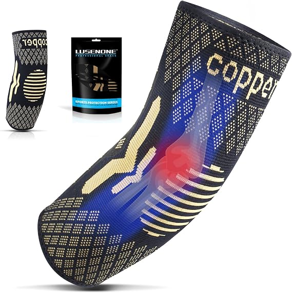 Lusenone Copper Elbow Support for Men/Women-Best Tennis elbow Brace Compression Sleeves Support for Tennis Elbow,Golfers Elbow,Tendonitis,Weightlifting,Gym,Arthritis,Pain Relief