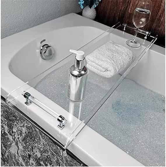Luxury Bathtub Caddy Tray, Acrylic Bath Tray for Tub with Handle, Shower Gift for Women Fits Most Tubs,Silver [Energy Class A]