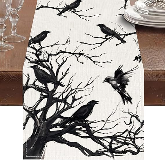 Halloween Table Runner Kitchen Dining Table Runner Halloween Party Black and White Halloweens Table Cloth Decor Dinner Table Decoration 13 X 72 Inch