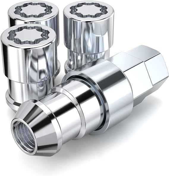 White Knight MG40710AM Chrome M12x1.50 Thread Size (1.46" L) Conical Seat Socket Type Wheel Locks, (Random Lock Pattern) 4 Pack