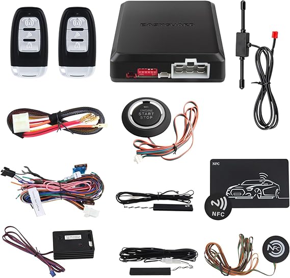 EC002-NFC-NS PKE Passive Keyless Entry Car Alarm System Remote Start Starter Push Start Stop Button NFC Lock Unlock DC12V (with Shock Sensor)