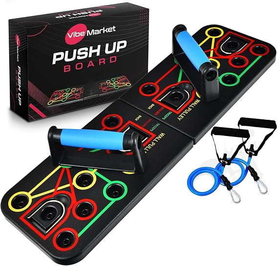 VM Push Up Board - Portable Home Gym Equipment for Men & Women | Muscle Max Pushup Board with Resistance Bands - Fitness & Strength Training