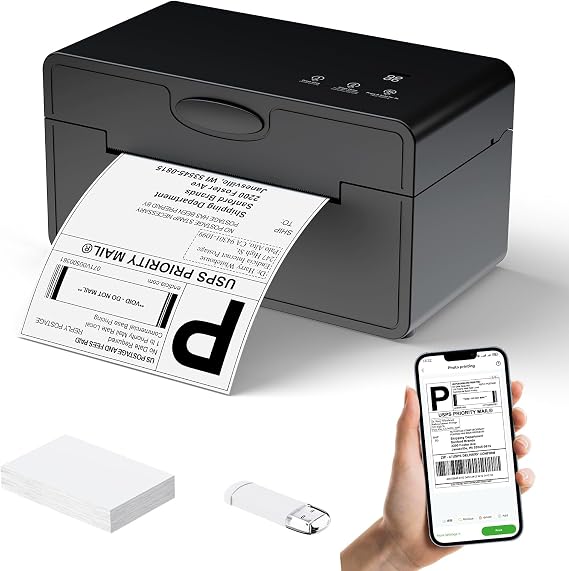 Bluetooth Thermal Shipping Label Printer, 4x6 Wireless Label Printer
