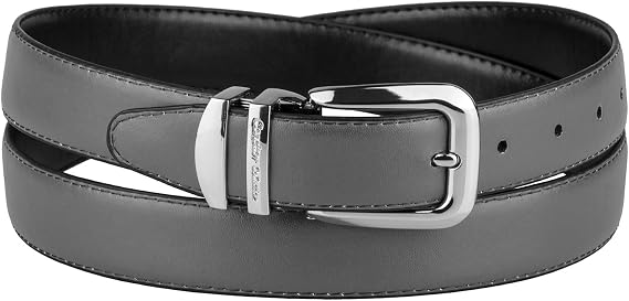 Reversible Belt Solid Colors & Black Bonded Leather Silver-Tone Buckle