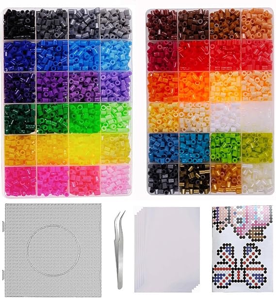 4800pcs Fuse Beads Kit for Kids Crafts, 48 Colors 5mm Melting Beads Set Including Pegboards, Ironing Paper, Tweezers, Birthday and Christmas Gift