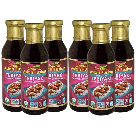Organic Asian Fusion Sesame Teriyaki Sauce - USDA Organic, Non GMO Project Verified, Gluten Free, Kosher Parve, Made in USA, 15 Oz (6 Pack)
