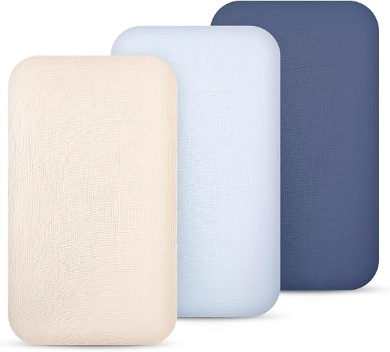 lulumoon 3-Pack Muslin Bassinet Sheets 33x21 for Baby Delight & Dream On Me