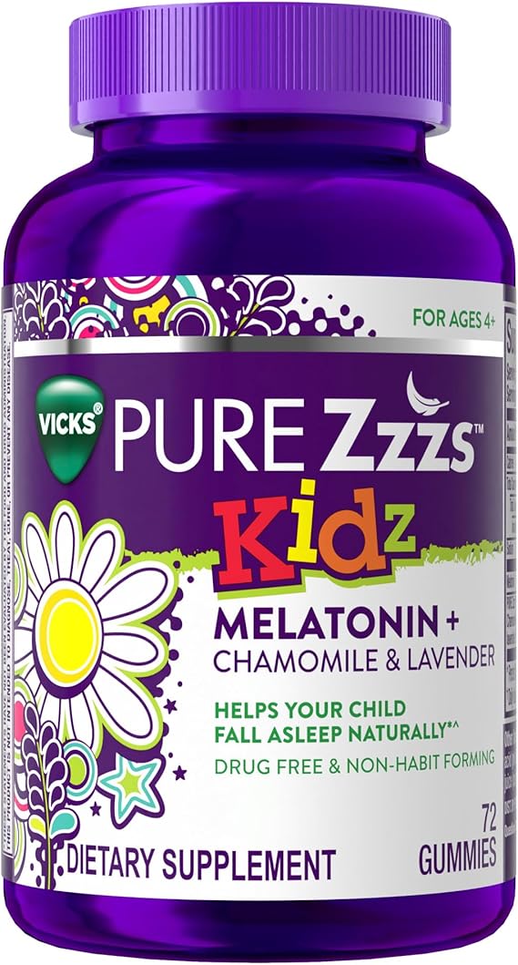 Pure Zzzs, Kidz, Kids Melatonin Gummy, Sleep Aid, Low Amount of Melatonin for Kids, with Chamomile and Lavender, 1 mg, Berry Flavored, 72 Count