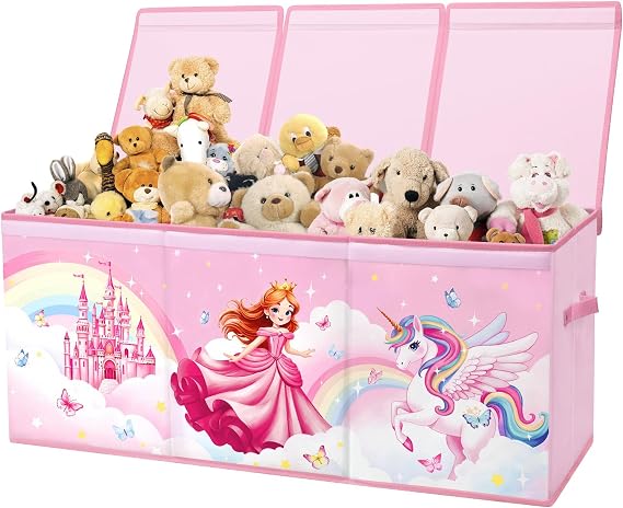 Kids Toy Box Storage with Lid Organizer Bin for Bedroom Princess Unicorn