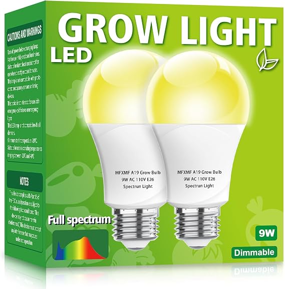 2 Pack LED Grow Light Bulbs,Full Spectrum Plant Light Bulb, 9W Replace 100W